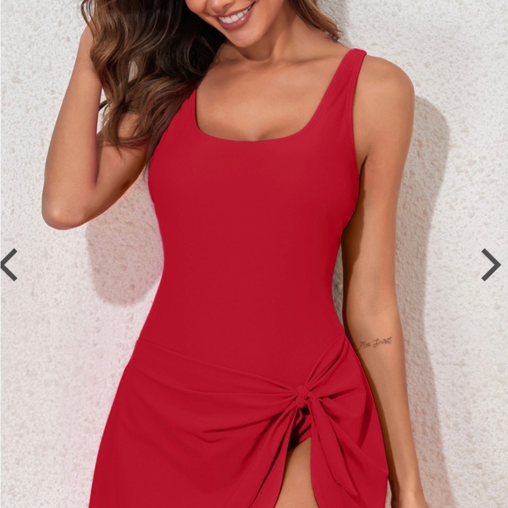 Red Sleeveless Dress with Side Knot